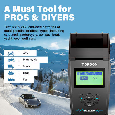 12V 24VプリンターTOPDON BT500Pが付いている携帯用電池のテスター